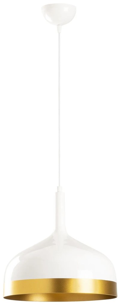 Candeeiro de Teto Saglam – Branco e Dourado – 30 cm de Diâmetro, 128 c