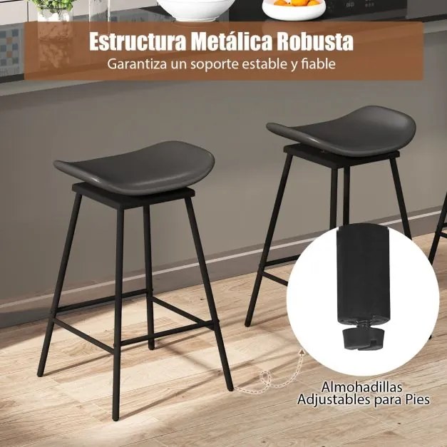 Conjunto de 2 bancos de bar 43 x 45 x 71,5 cm com assento acolchoado e curvado, apoio para os pés e sem encosto para cozinha ou sala de jantar, Preto