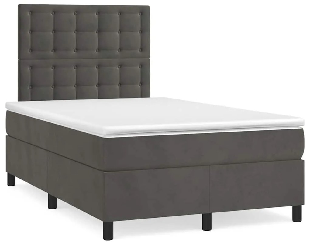 Cama boxspring com colchão 120x190 cm veludo cinzento-escuro