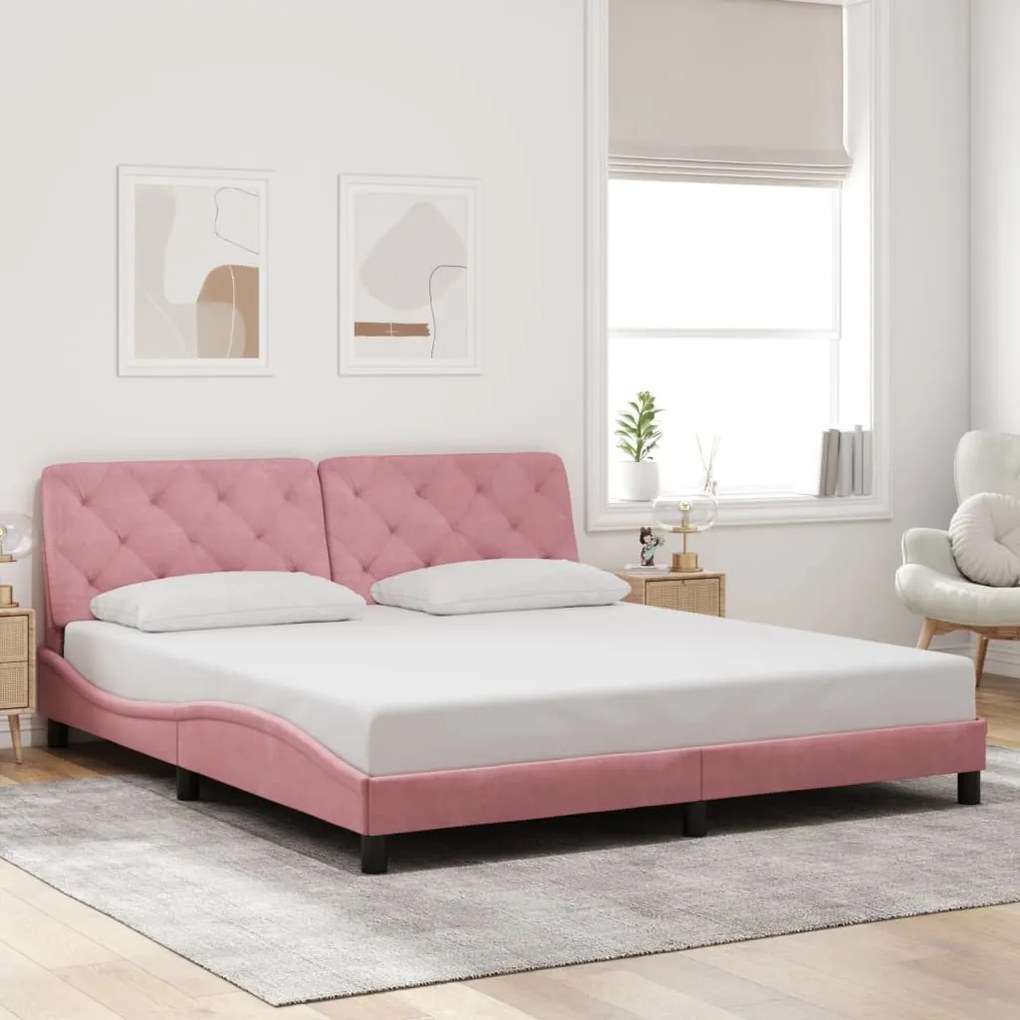 vidaXL Estrutura de cama c/ cabeceira 180x200 cm veludo rosa