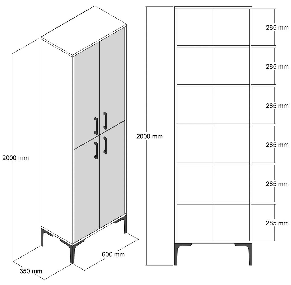 Armário Alto Multiusos "Torino" - Nogueira e Branco Mármore - 60x200x3