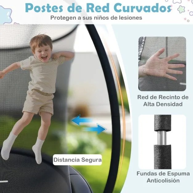 Trampolim exterior com escada Ø305 cm redondo para jardim com rede de segurança, cobertura de borda e estrutura metálica Preto