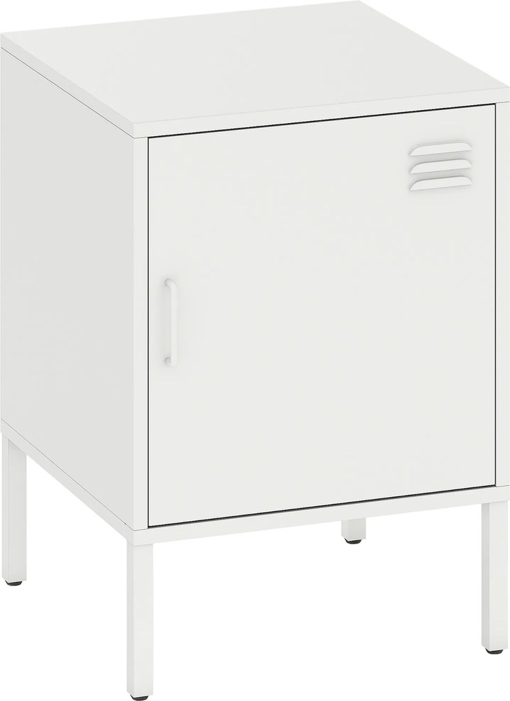 HOMCOM Mesa de cabeceira em aço, mesa auxiliar para vários fins, prateleira ajustável, para quarto, sala de estar, Branco | Aosom Portugal