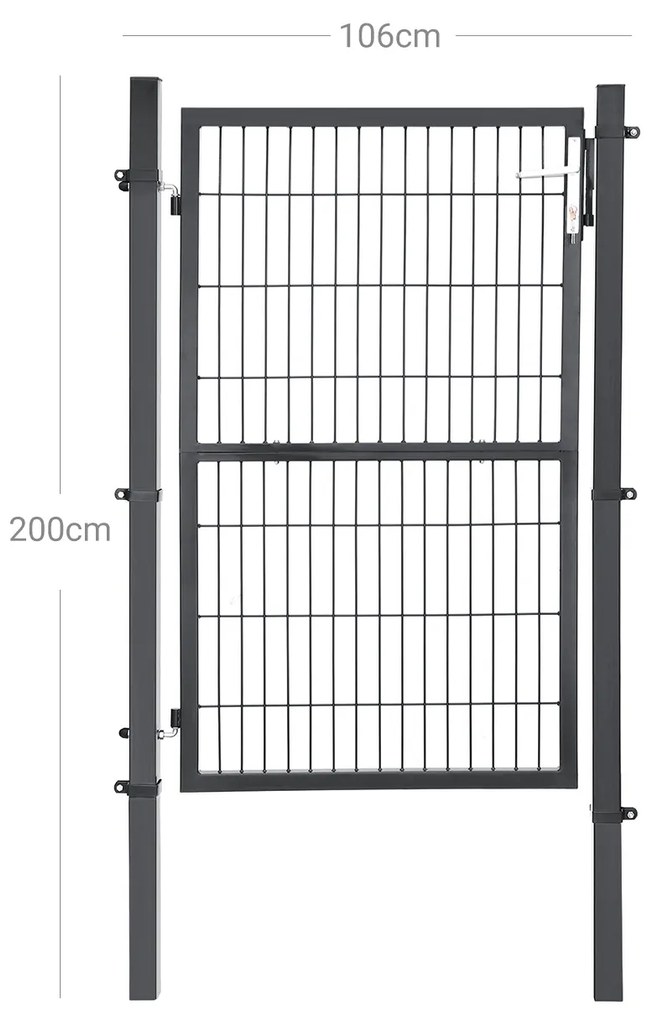 Portão de jardim em ferro galvanizado 106 x 6 x 200 cm cinzento