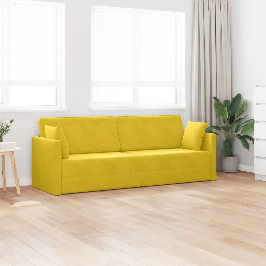Sofá-Cama de Chão 2 em 1 Amarelo 213x144x60 cm Veludo