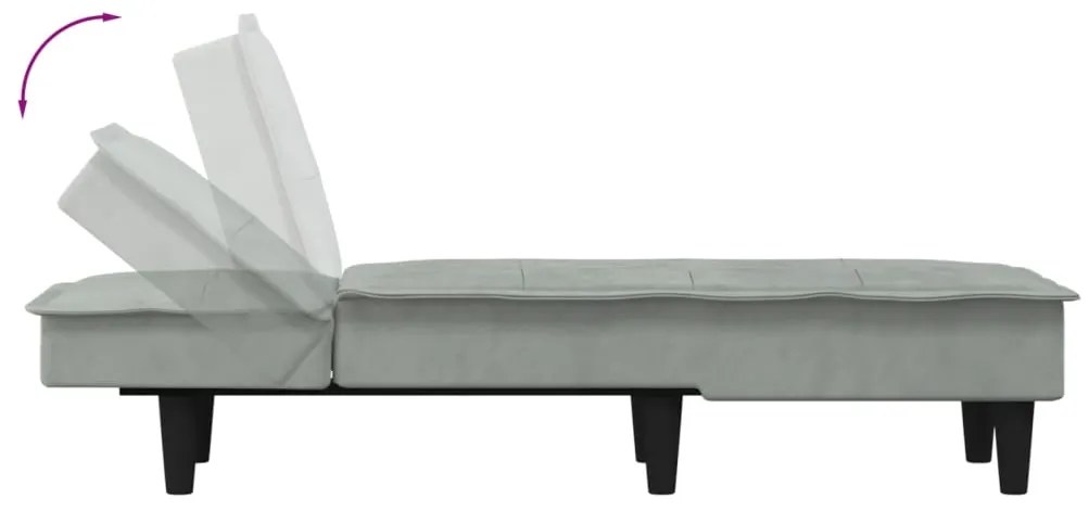 Chaise longue veludo cinzento-claro