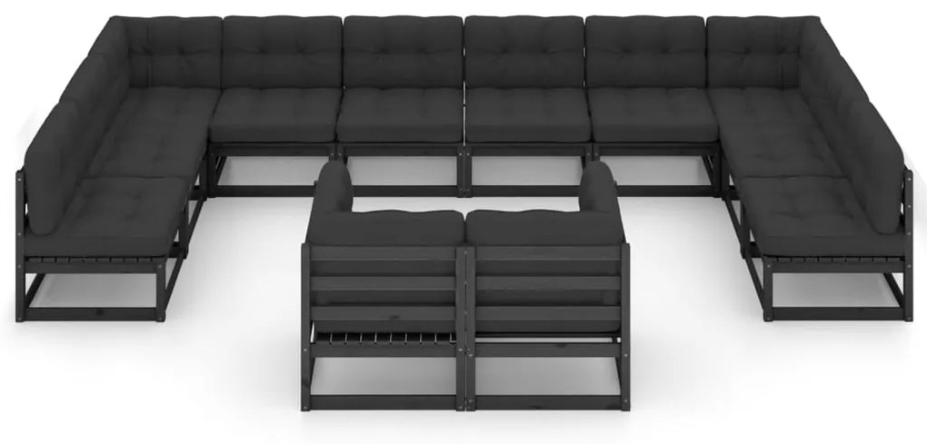 12 pcs conjunto longue jardim c/ almofadões pinho maciço preto