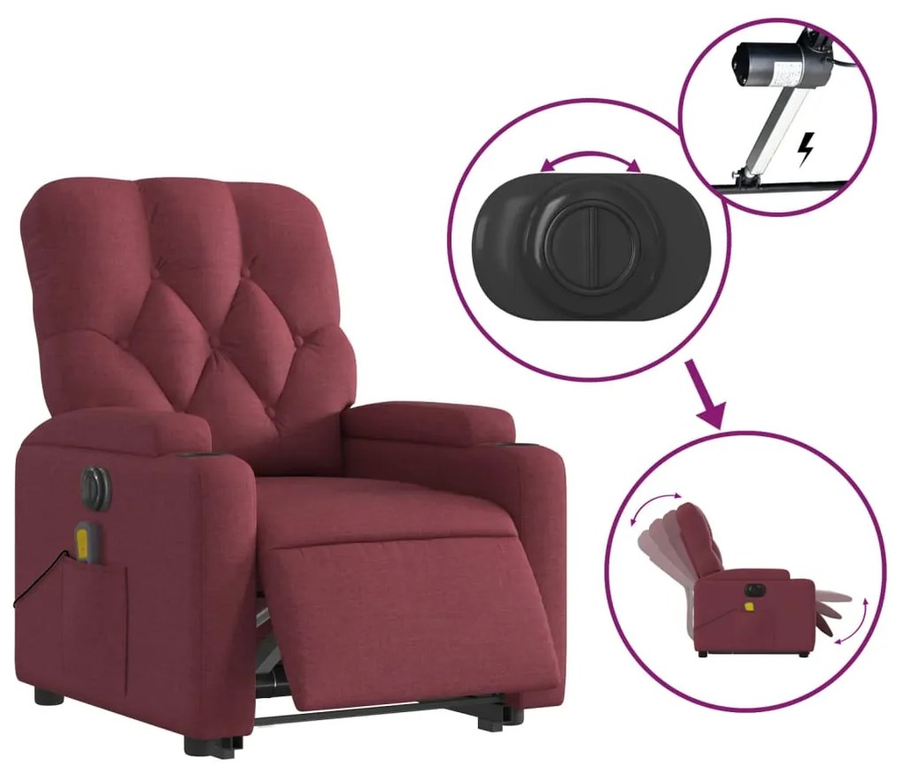 Poltrona elevatória de massagens elétrica tecido vermelho tinto