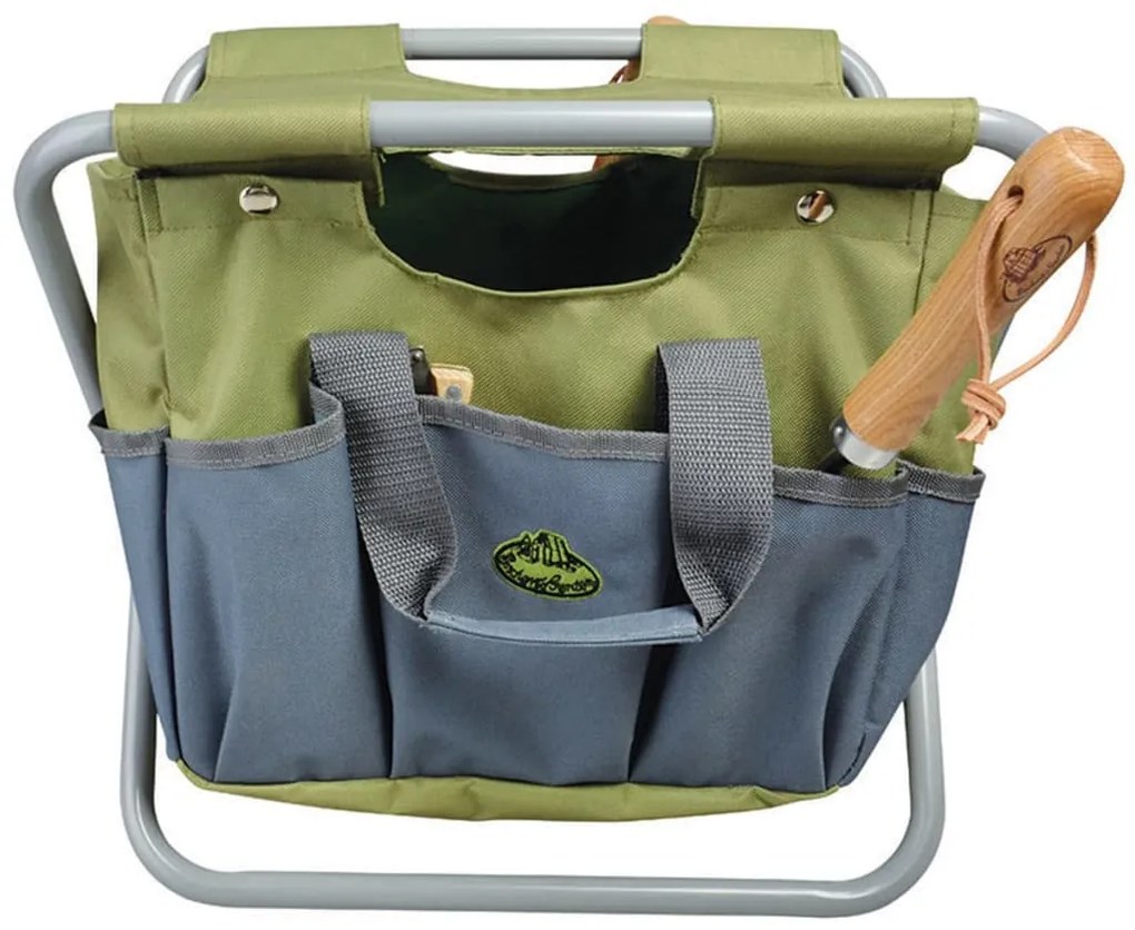 Esschert Design Saco para ferramentas de jardim e banco cinzento GT85