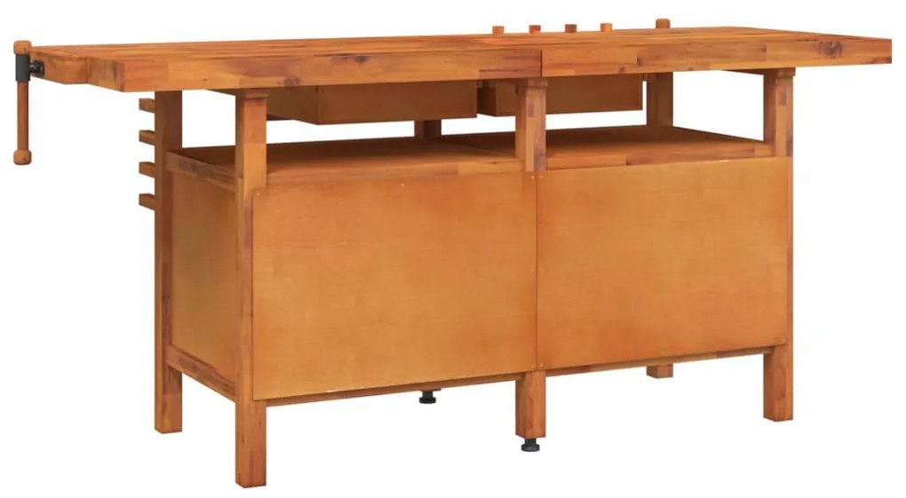 Bancada de trabalho + gavetas/tornos 192x62x83 cm acácia maciça