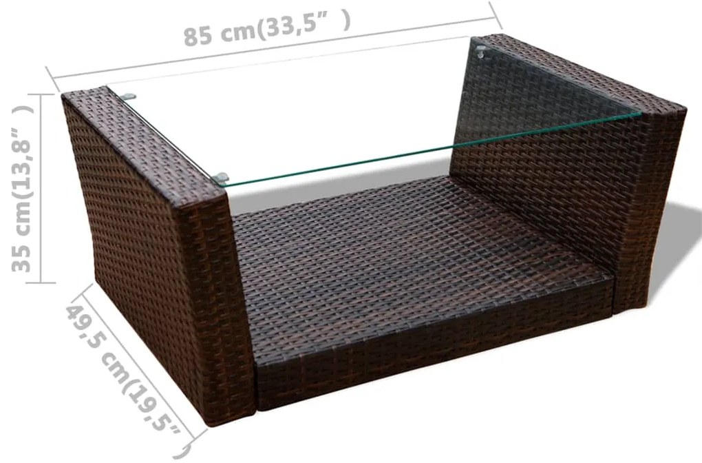 4 pcs conjunto lounge jardim c/ almofadões vime PE castanho