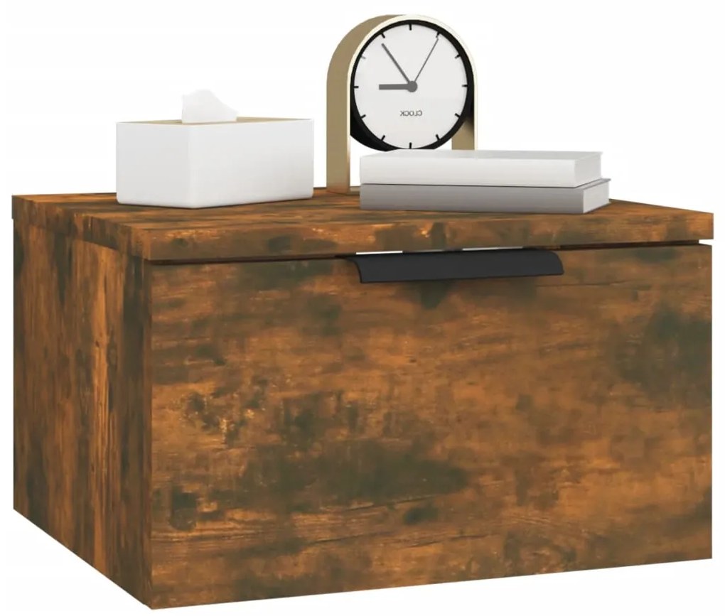 Mesa de cabeceira de parede 34x30x20 cm cor carvalho fumado