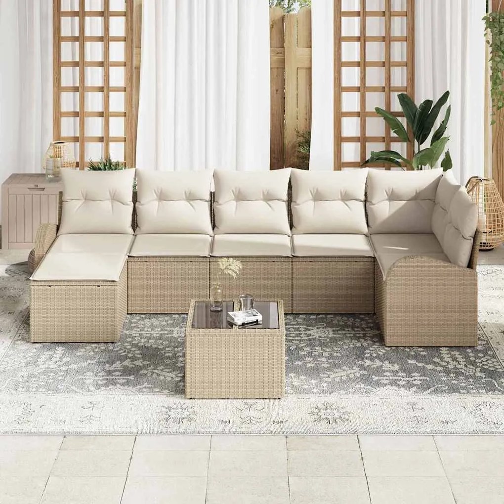Conjunto de Sofá de Jardim 8 Peças com Almofadas em Rattan Sintético M