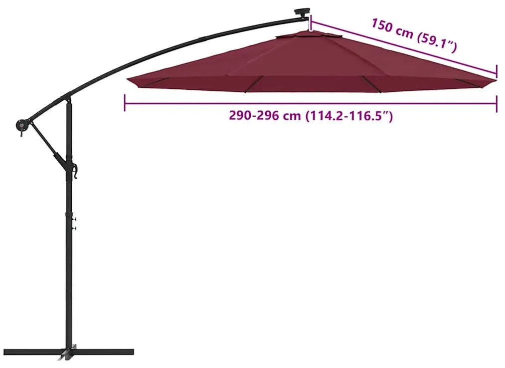 Tecido de substituição p/ guarda-sol cantilever 300 cm bordô
