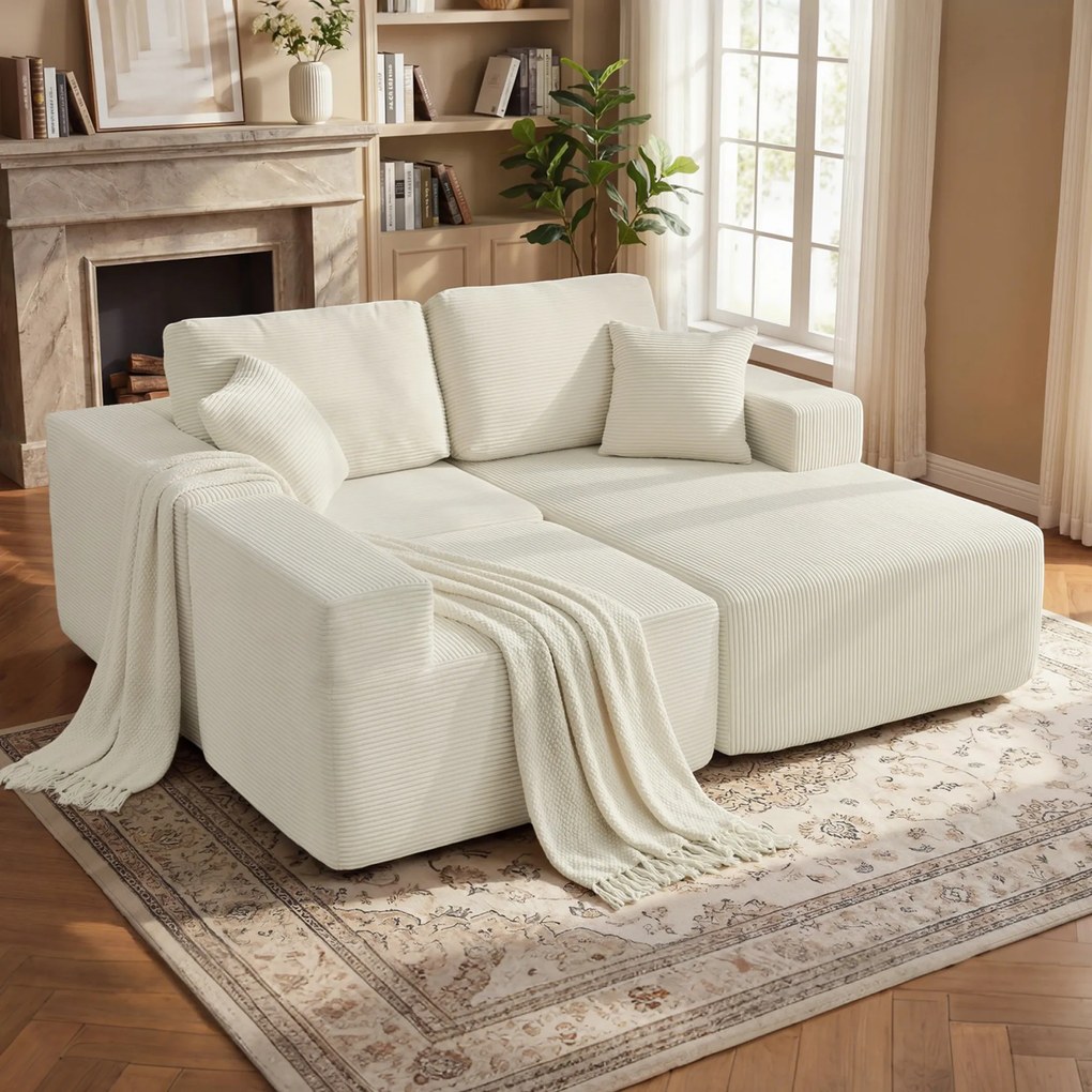 Sofá de canto modular 2 em 1,267 C x 168 L x 85 A cm (forma de L), 192 C x 168 L x 85 A cm (cama), sofá-cama de 3 lugares em veludo canelado, assento