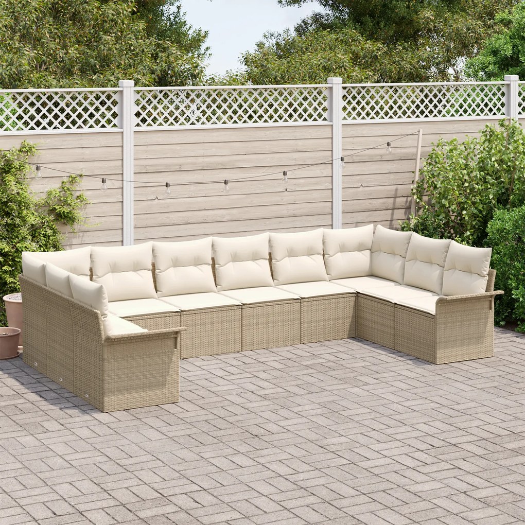 Conjunto de Sofá de Jardim vidaXL com Almofadas Bege Rattan Poly, Sofá