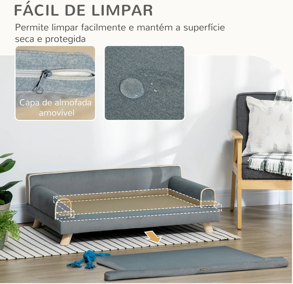 Cama Elevada para Cães Grandes e Médios 100x62x32 cm  Revestimento em Chenille com Almofada Lavável  Cinza Escuro