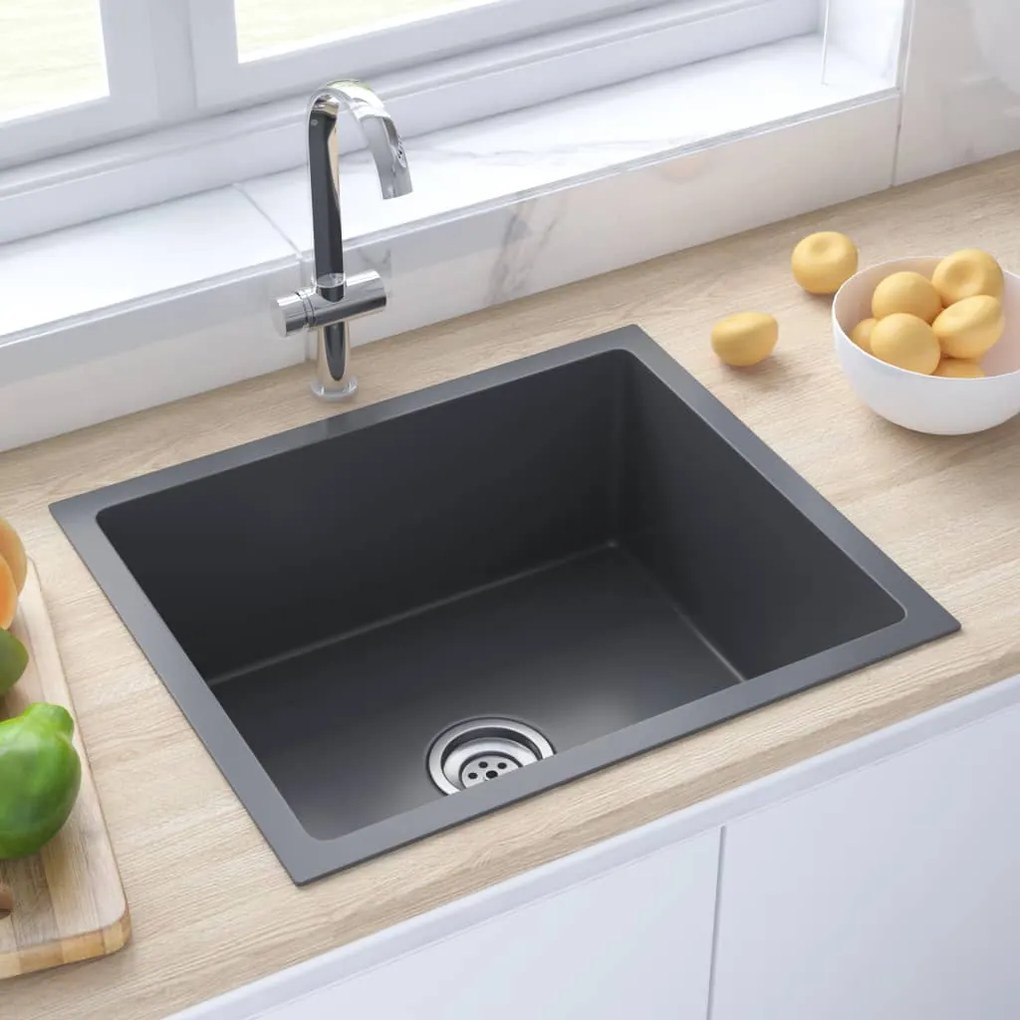 51503 vidaXL Lava-louça de cozinha artesanal aço inoxidável preto