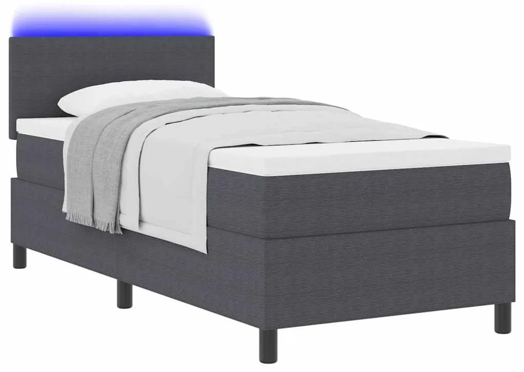 Cama Box Spring com Colchão &amp; Luz LED Cinza Escura 90x200 cm Tecido de