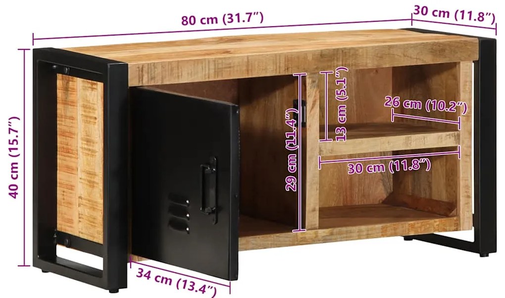 Móvel de TV 80x30x40 cm madeira mangueira áspera maciça