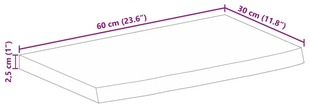 Tampo de mesa c/ borda viva 60x30x2,5 cm mangueira maciça