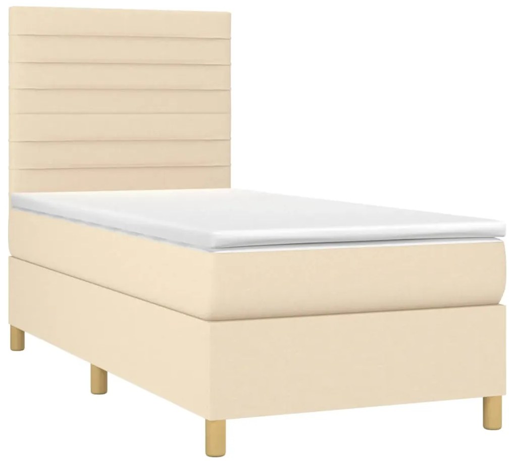 Cama box spring c/ colchão e LED 90x200 cm tecido cor creme