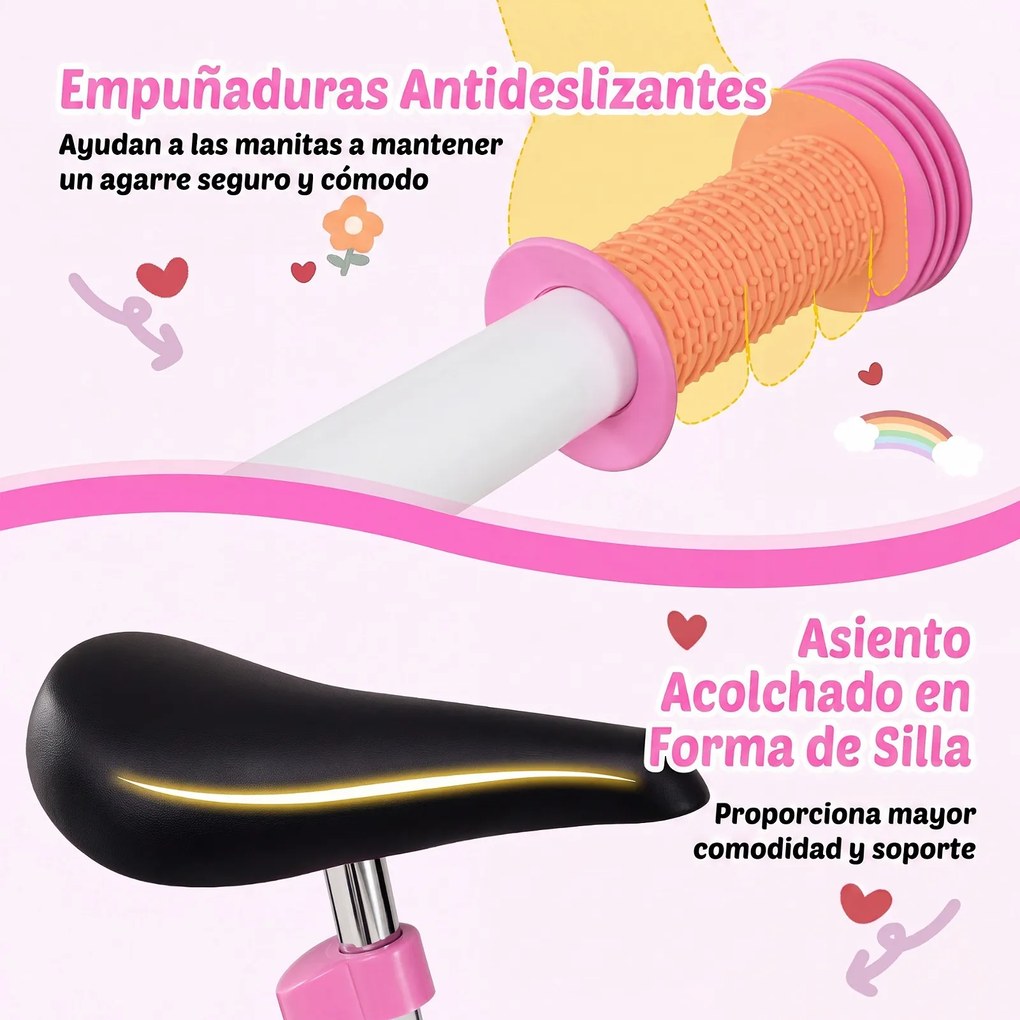 Bicicleta de Equilíbrio Infantil, 73 x 44 x 50 cm, Quadro Metálico Ultraleve, Cor-de-rosa