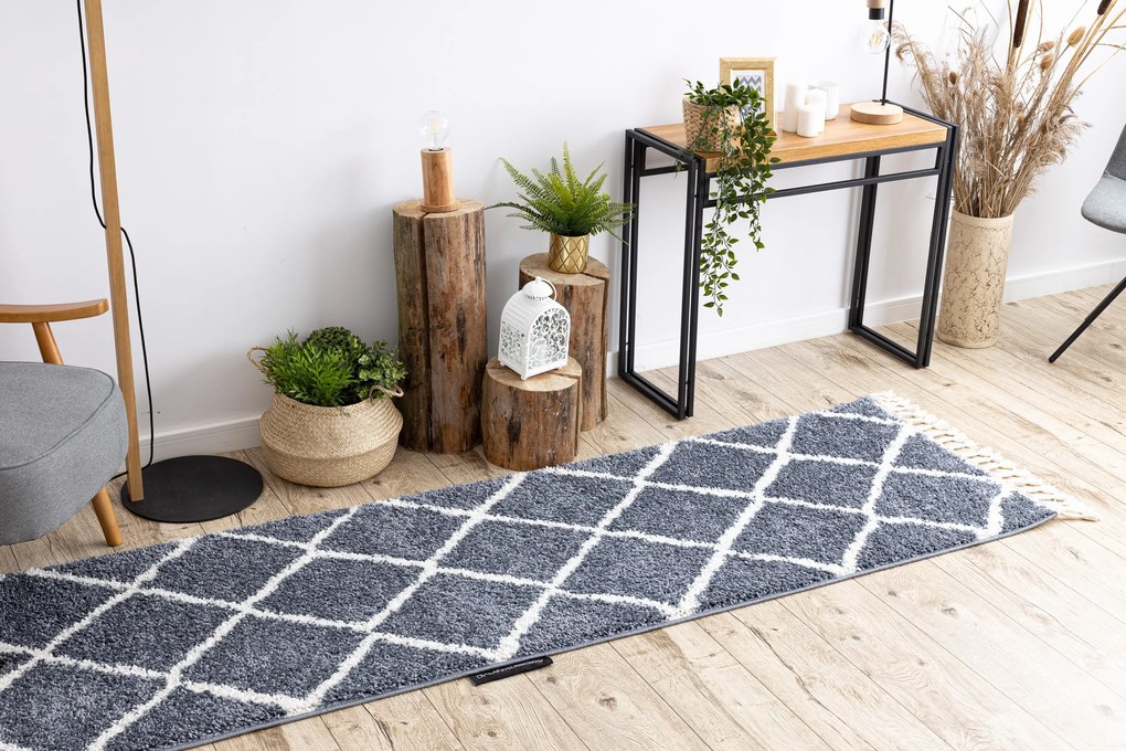 Tapete, Passadeira BERBER CROSS cinzento - para cozinha, ante-sala, corredor