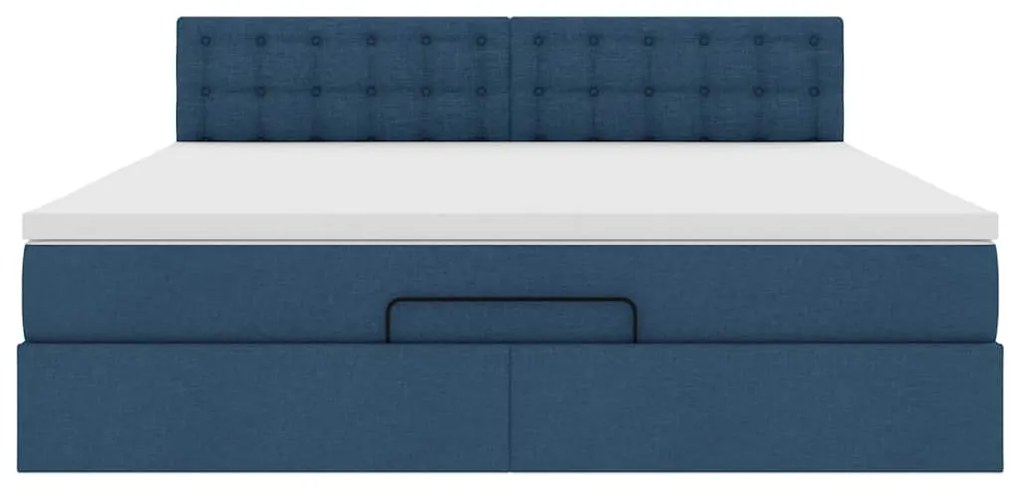Cama Otomana com colchão &amp; LEDs 180x200cm tecido azul