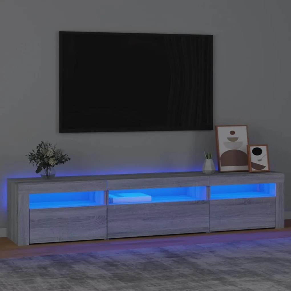 Móvel de TV com luzes LED 195x35x40 cm cinzento sonoma