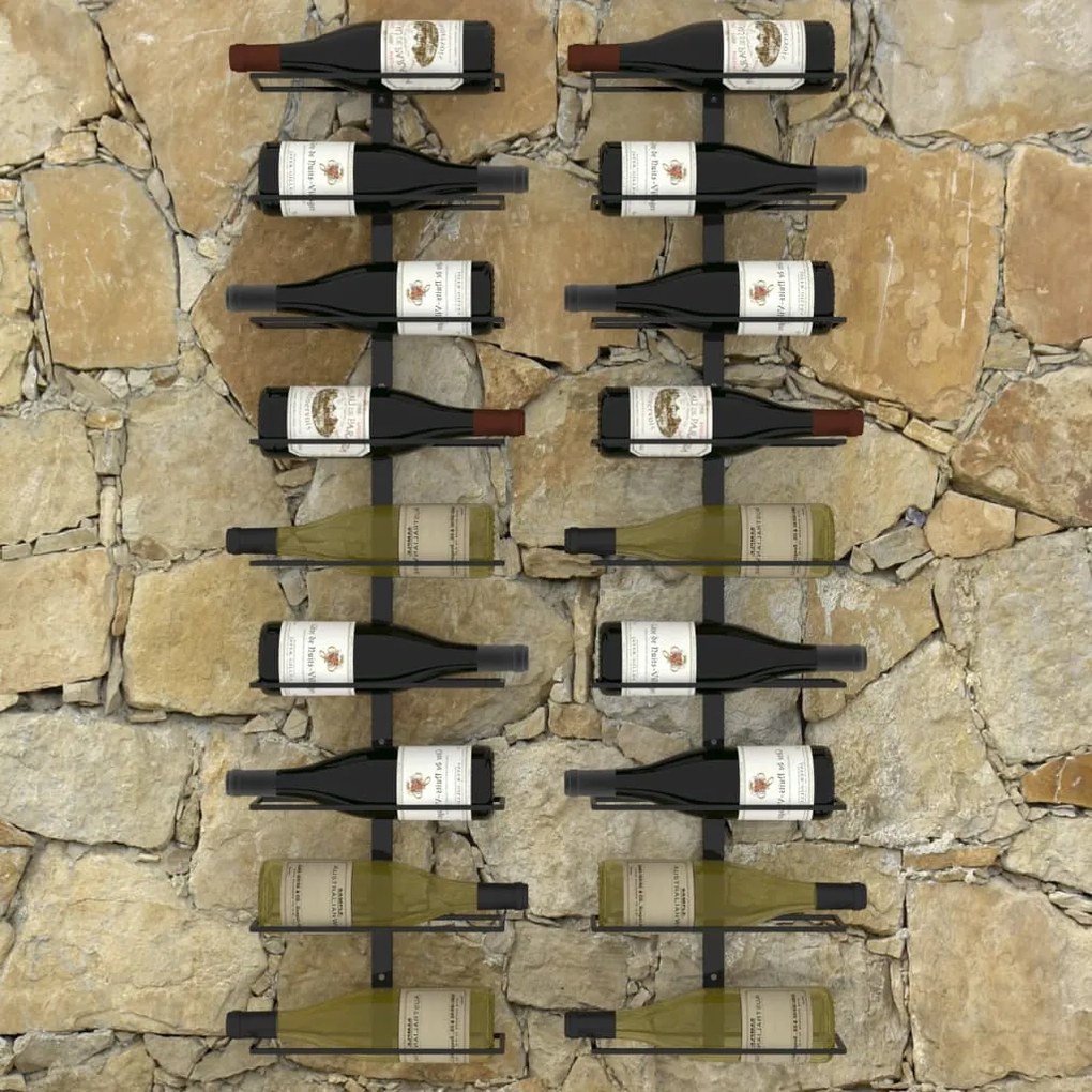 Garrafeiras de parede para 18 garrafas 2 pcs ferro preto