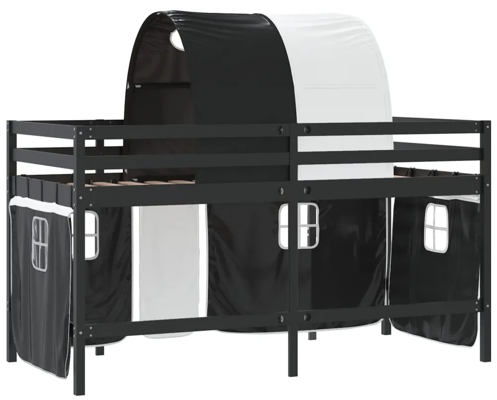Cama alta criança c/ túnel 90x190 cm pinho maciço branco/preto