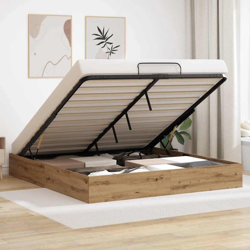 vidaXL Estrutura de Cama Ottoman Carvalho Artesanal 193 x 120 x 25 cm