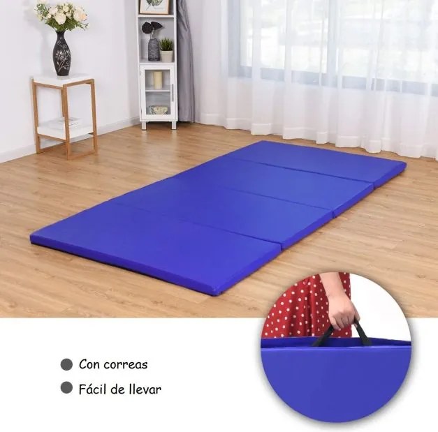 Tapete de ginástica dobrável e antiderrapante Tapete de chão macio dobrável para exercícios de ioga e fitness em casa 240 x 116 x 5 cm Azul