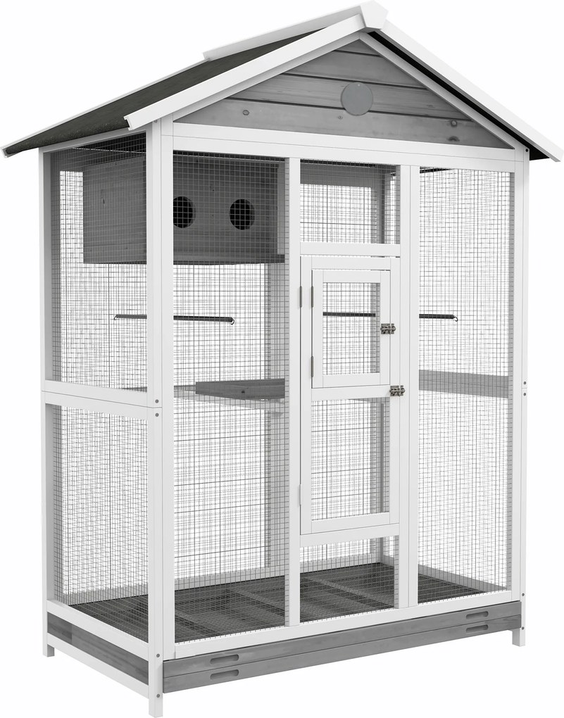 PawHut Gaiola Grande 112x68x154 cm para Pássaros 4 Poleiros Bandeja Deslizante Cinza | Aosom Portugal