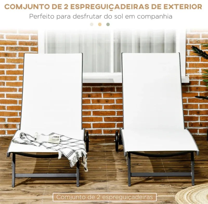 Conjunto de 2 Espreguiçadeiras Italo - Bege - Design Moderno