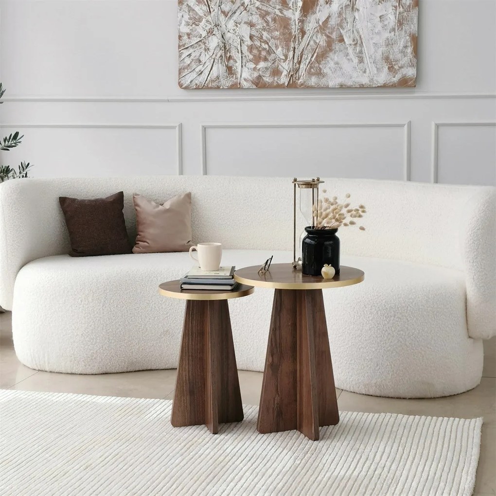 Conjunto de Mesas de Centro Mushroom – Dourado Nogueira – 40x50x40 cm