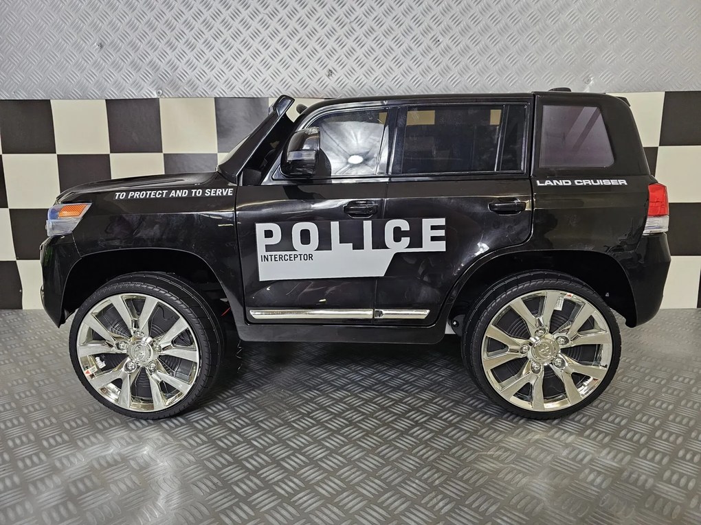 Carro elétrico para crianças Policia TOYOTA LAND CRUISER 24V, Assento pele, Pneus Borracha, 4x4, Luzes Preto