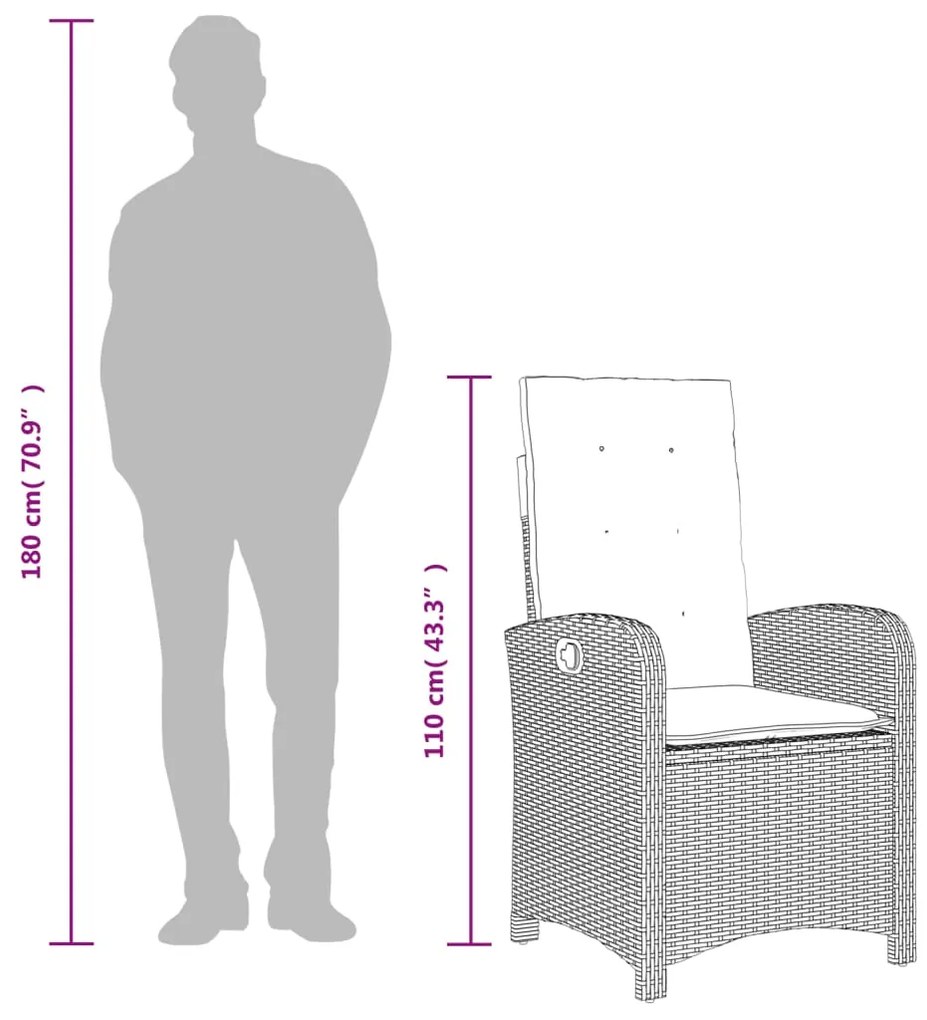 9 pcs conjunto de jantar p/ jardim com almofadões vime PE bege