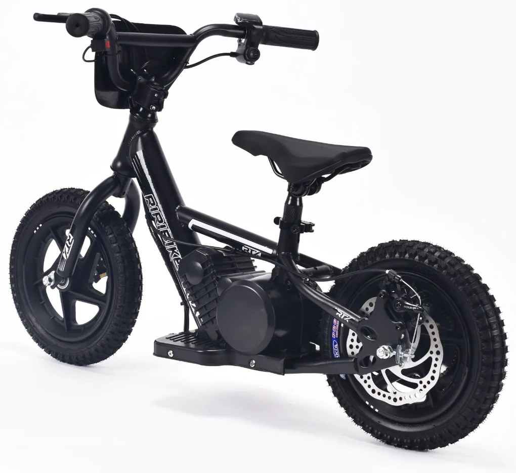 Bicicleta eléctrica para crianças RIRIBIKE RTX3 24V (12"), bateria de lítio, motor de 100W, travão de disco, assento ajustável em PU macio Preta