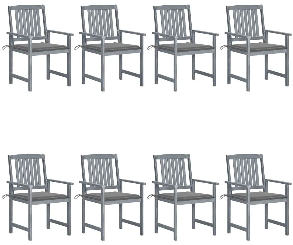 Cadeiras de jardim c/ almofadões 8 pcs acácia maciça cinzento
