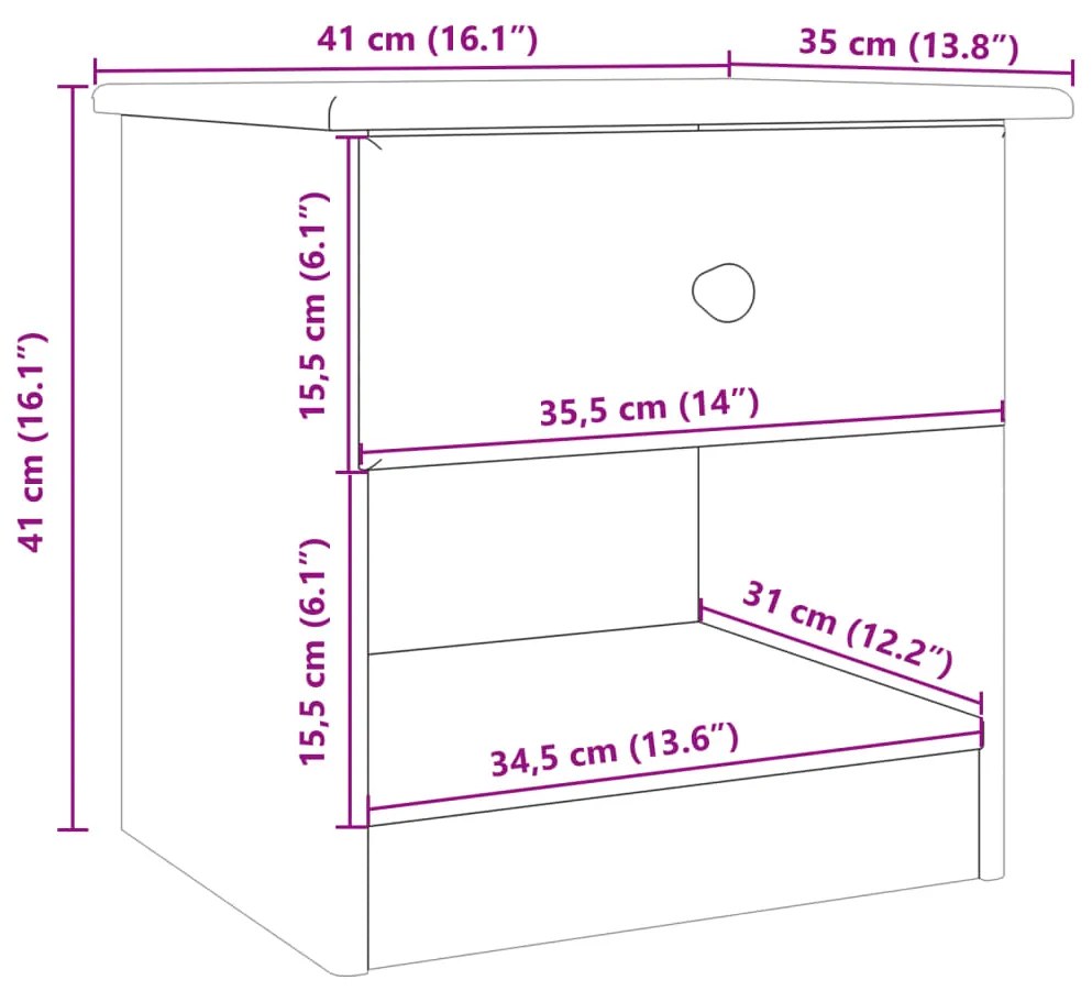 Mesa de cabeceira ALTA 43x35x40,5 cm pinho maciço branco