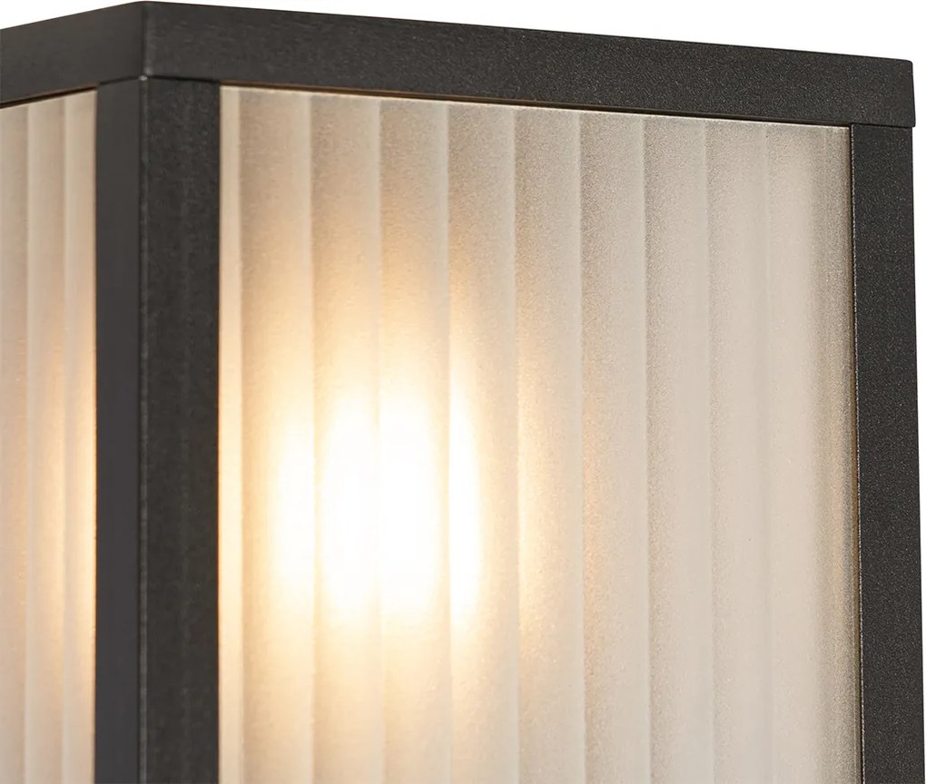 Candeeiro de parede exterior preto com vidro canelado 2 luzes IP44 - Charlois