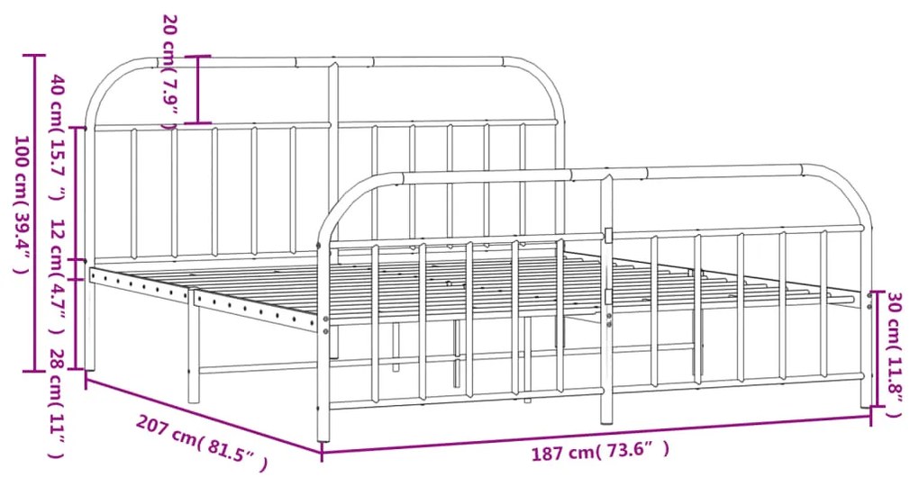 Estrutura de cama com cabeceira e pés 180x200 cm metal branco