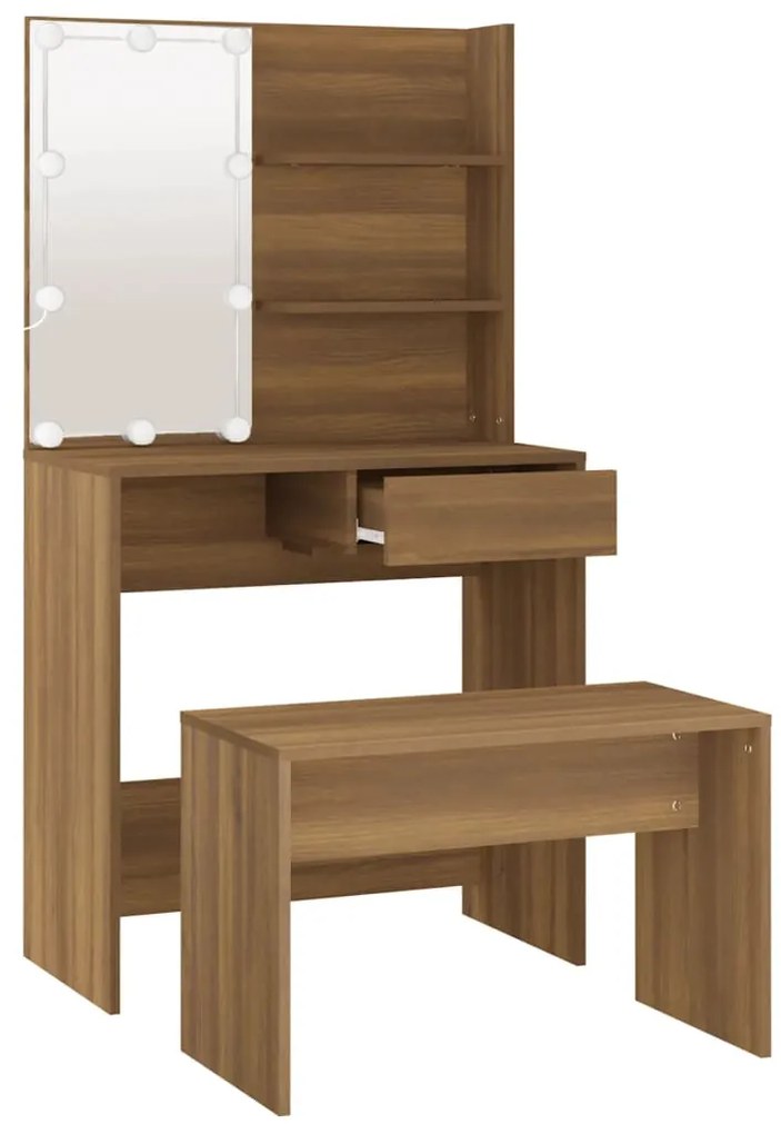 Conjunto toucador com LEDs madeira processada sonoma castanho
