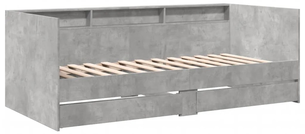 Sofá-cama com gavetas sem colchão 90x190 cm cinzento cimento
