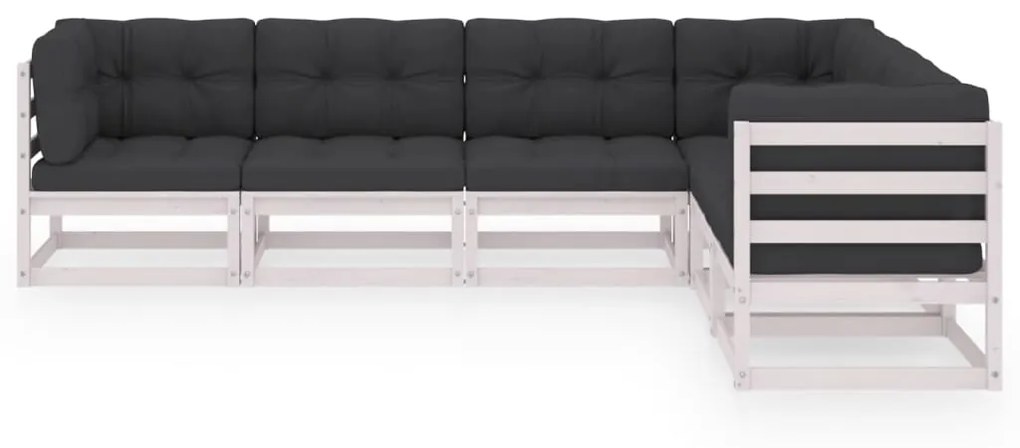 6 pcs conjunto lounge de jardim com almofadões pinho maciço