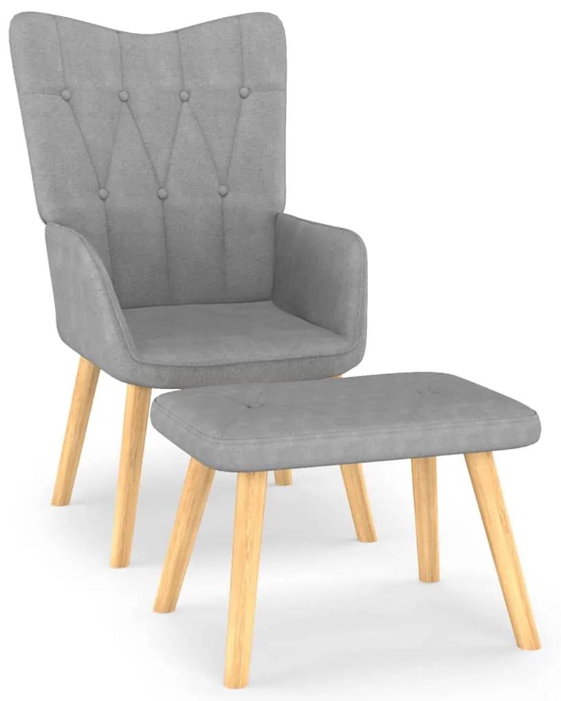 Cadeira de descanso com banco tecido cinzento-claro
