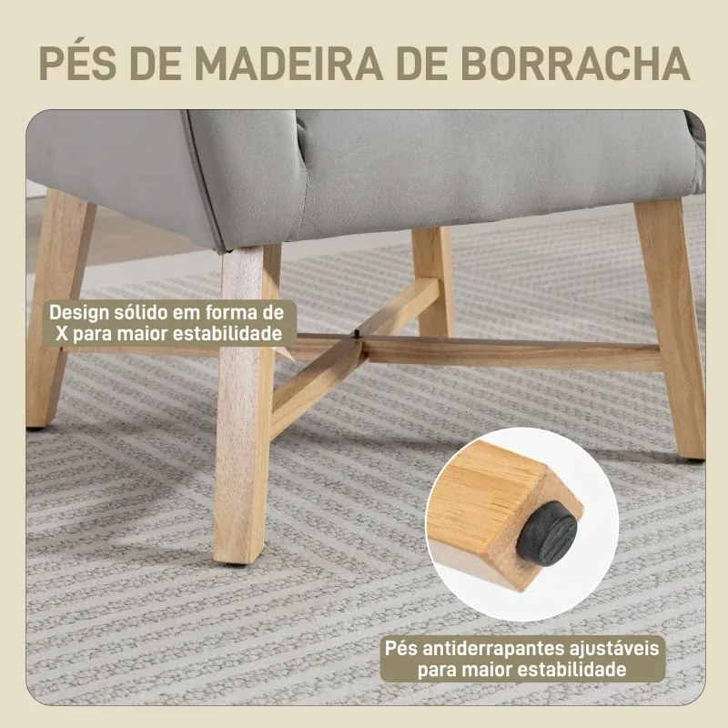 Poltrona de Sala de Estar Poltrona Relax Moderna com Apoio para os Braços Acolchoados Pés de Madeira 67x65x74 cm Cinzento