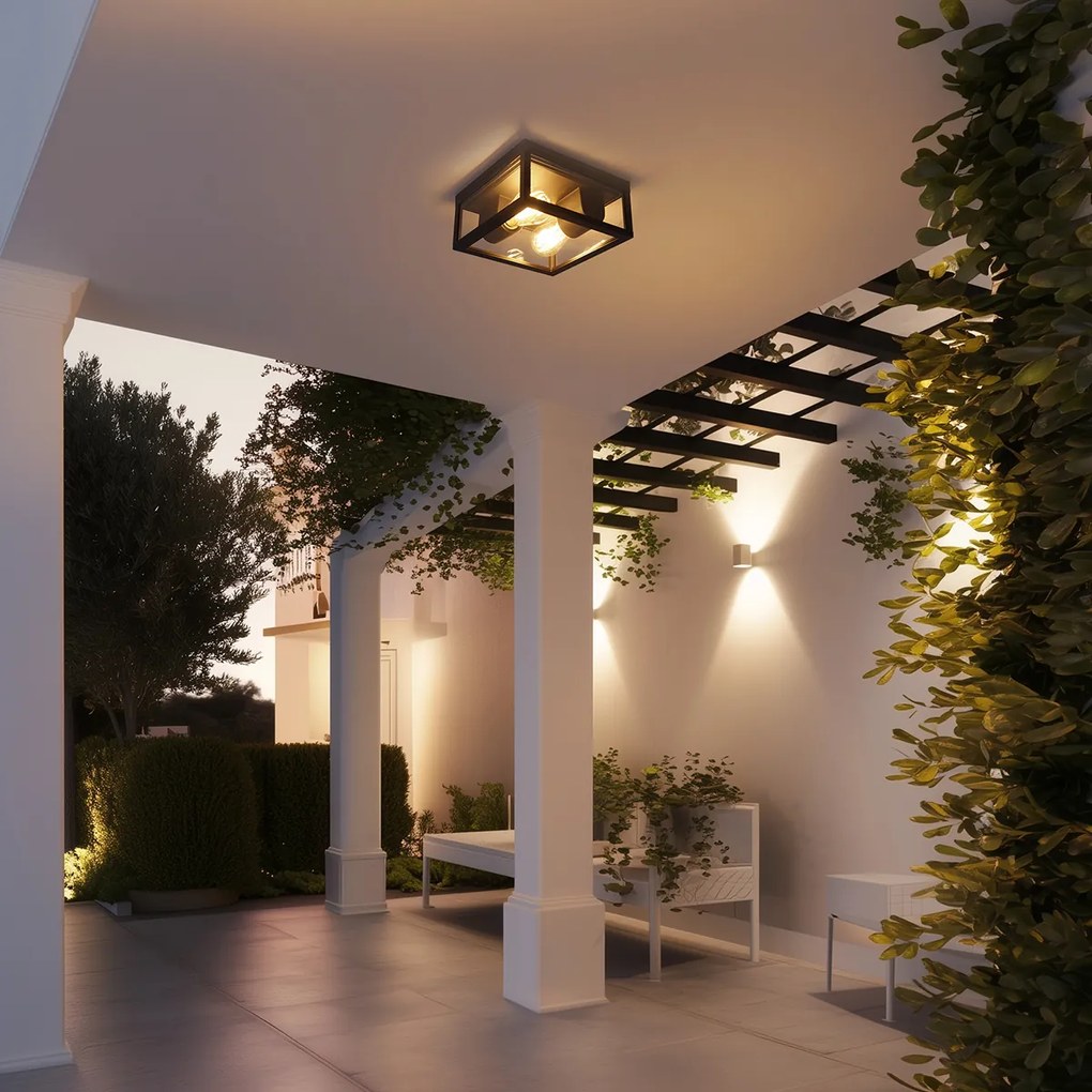 Candeeiro de teto industrial preto IP44 2 luzes - Charlois